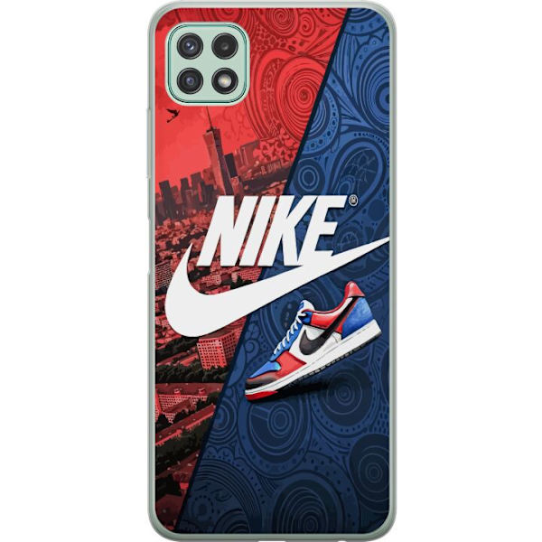 Samsung Galaxy A22 5G Läpinäkyvä kuori  Nike Logo Punainen Sininen Lenkkarit Tyyli Urheilu Muoti Suosittu Swoosh Kuviointi Harjoitusvaatteet Graafi