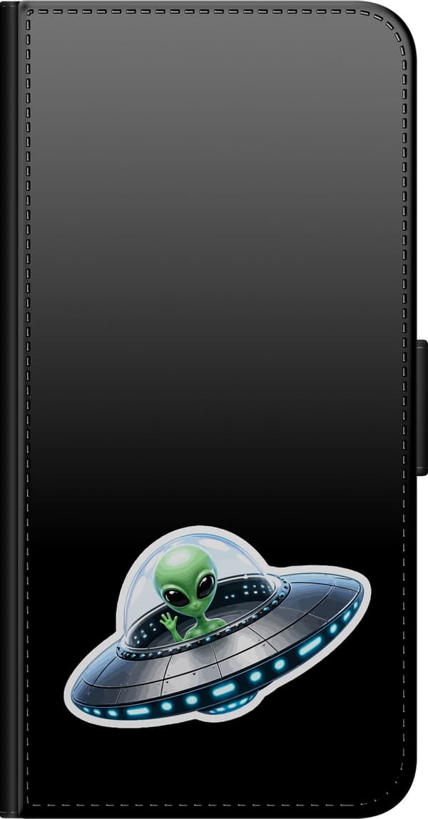 Kompatibelt Lommeboketui til Huawei Y6s (2019) Sølvskip - Grått motiv med alien i sølvfarget romskip. grå