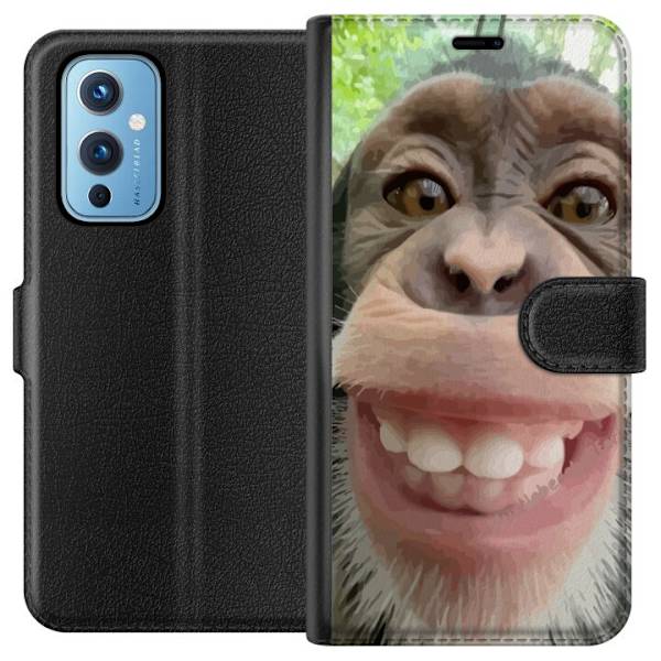 OnePlus 9 Tegnebogsetui Chimp Selfie Rolig Grafisk Design Abe Dyremotiv Trendy Sjovt Motiv Populært Urban Kunst Stil