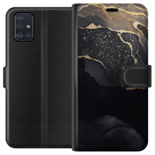 Samsung Galaxy A51 Tegnebogsetui Sort guld abstrakt