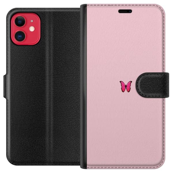 Kompatibel Tegnebogsetui til Apple iPhone 11 Pink sommerfugl