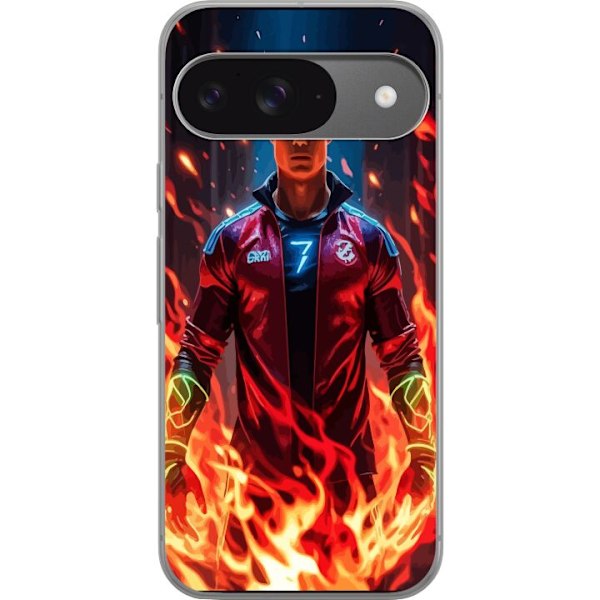 Google Pixel 9 Läpinäkyvä kuori Ronaldo Inferno - jalkapallolegenda liekeissä