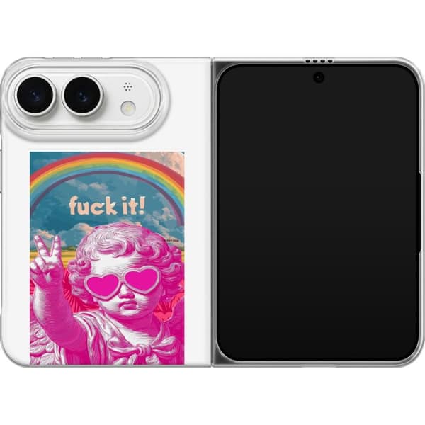 Kompatibelt Mobildeksel til Apple iPhone Duo Rosa klassisk statue med hjerteformede solbriller, fredstegn, regnbue og "Fuck It"-tekst rosa