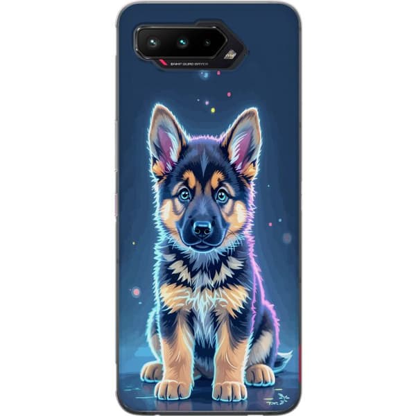 Kompatibelt Mobildeksel til Asus ROG Phone 5 Neonlyst schäfervalp med blå og lilla lys-effekter blå