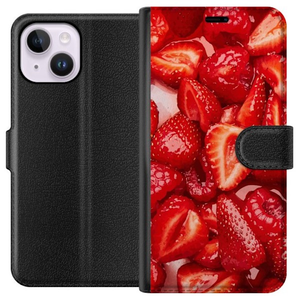 Apple iPhone 15 Plus Lompakkokotelo Mansikkakuviointi - makea
