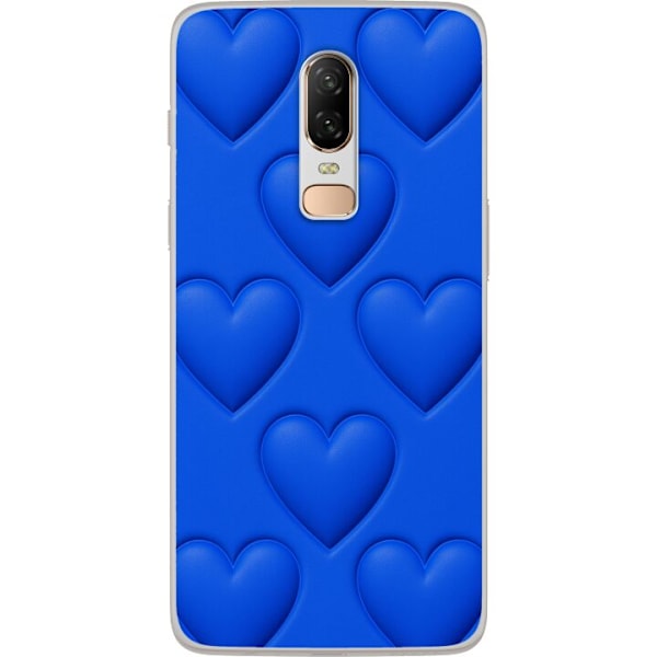 OnePlus 6 Läpinäkyvä kuori Siniset Sydämet