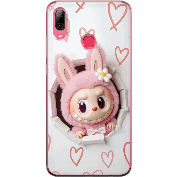 Huawei Y7 (2019) Genomskinligt Skal Labubu Hjärtbakgrund Pop Mart Kärlek Tema Figur Design Populärt Motiv Samlarfigur Art Toy Serie
