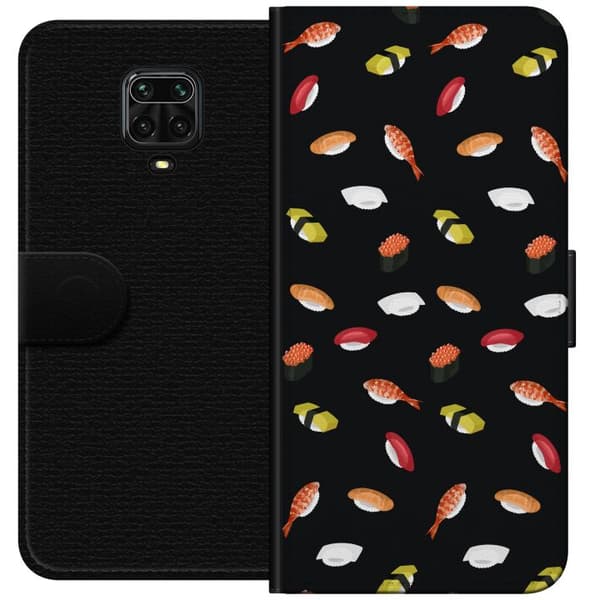 Kompatibel Tegnebogsetui til Xiaomi Redmi Note 9 Pro Mønster med sushi, nigiri, rejer og rogn mod sort baggrund sort