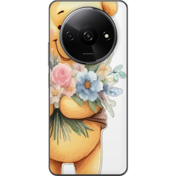 Xiaomi Redmi A3 Genomskinligt Skal Nalle Puh med blommor – klassisk barnfavorit i blommande vårmiljö