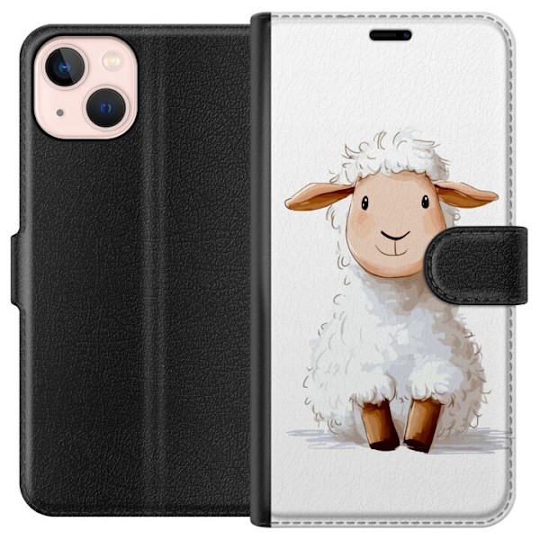 Apple iPhone 13 mini Lompakkokotelo Suloinen Lammas - lasten ja vauvan tuotteita sarjakuvatyyliin