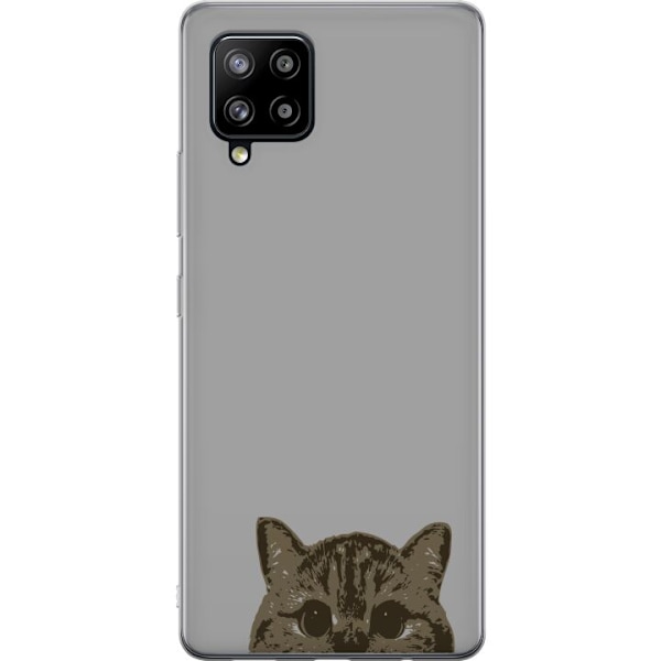 Samsung Galaxy A42 5G Genomskinligt Skal Grå Kattblick – stilren kattdesign med grå bakgrund