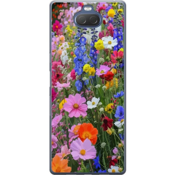Sony Xperia 10 Plus Läpinäkyvä kuori Kukkakuvioinen mobiilikuori kesäisellä niityllä ja luontomaisemalla