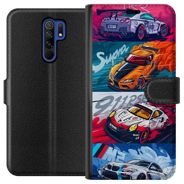 Xiaomi Redmi 9 Lompakkokotelo Nopeat Autot - Piirretty Kuvio Toiminnalla