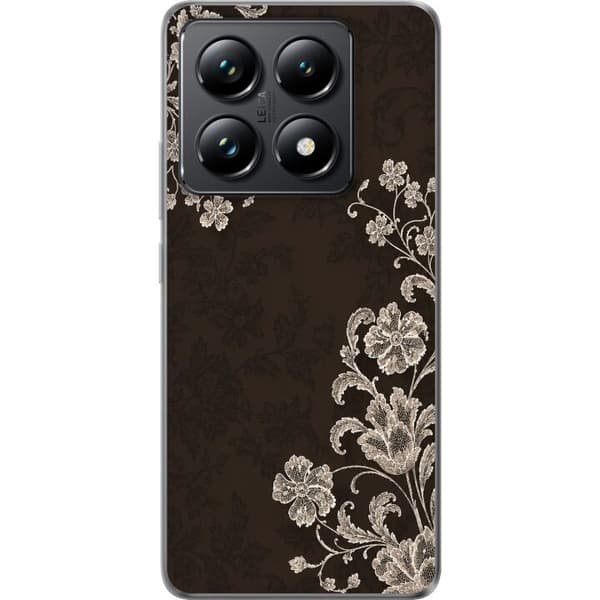 Kompatibelt Mobilskal till Xiaomi 14T Pro Bruna spetsblommor brun