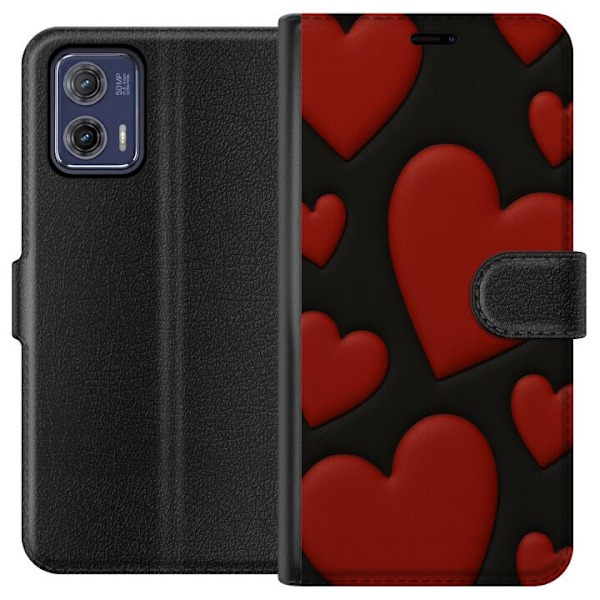 Motorola Moto G73 Lommeboketui Røde Fløyels hjerter