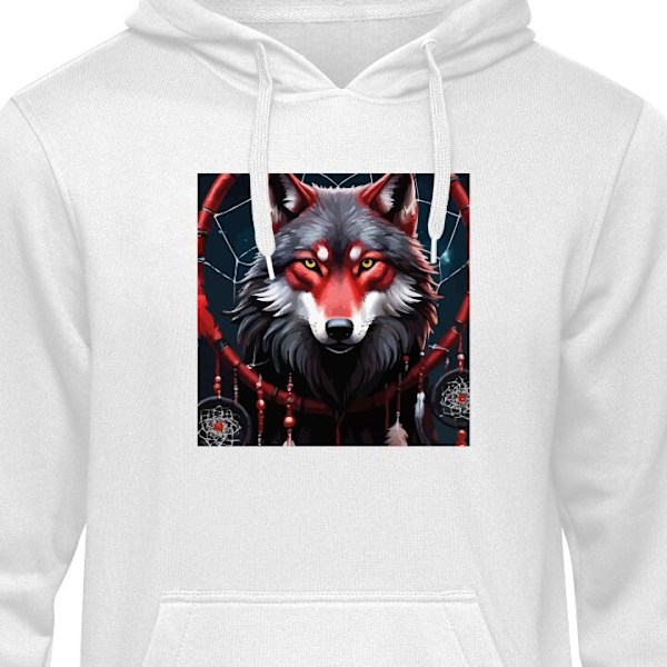 Hoodie för Vuxen | Bekväm Huvtröja Varg vit XXL