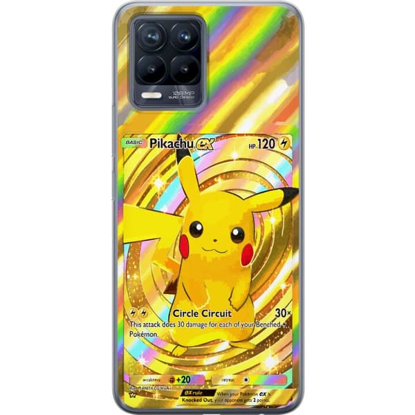 Kompatibelt Mobildeksel til Realme 8 Gullig Pikachu EX samlebilde med regnbueeffekter gull