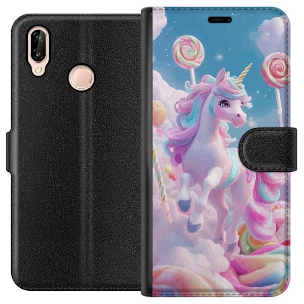 Huawei P20 lite Lompakkokotelo Yksisarvinen Candy Pastel Kawaii Suunnittelu Söpö Suosittu Väri Graafinen Trendi Lapsen Teema Fantasia Taide