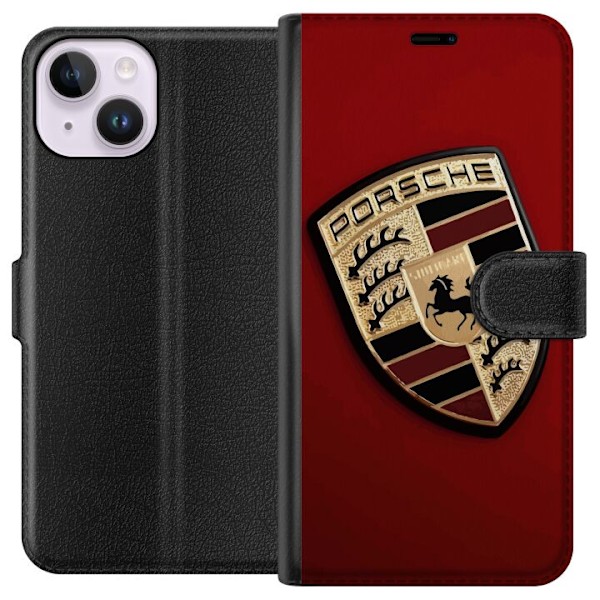 Apple iPhone 15 Plånboksfodral Mobilskal med stilren Porce logotyp i svartvitt