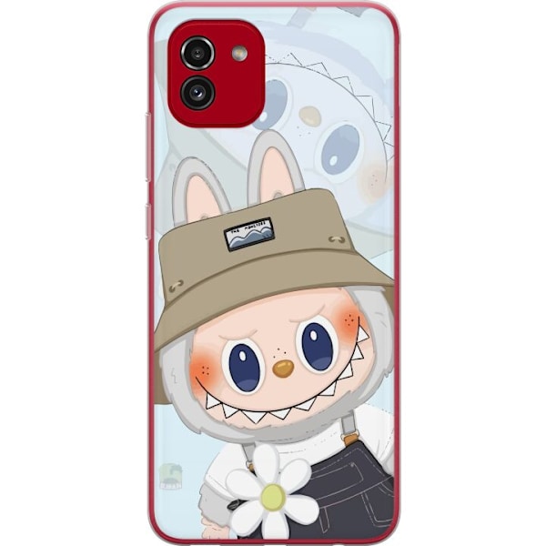 Samsung Galaxy A03 Genomskinligt Skal Labubu med hatt – Pop Mart-figur Mr. Butcher i retro stil med karaktär