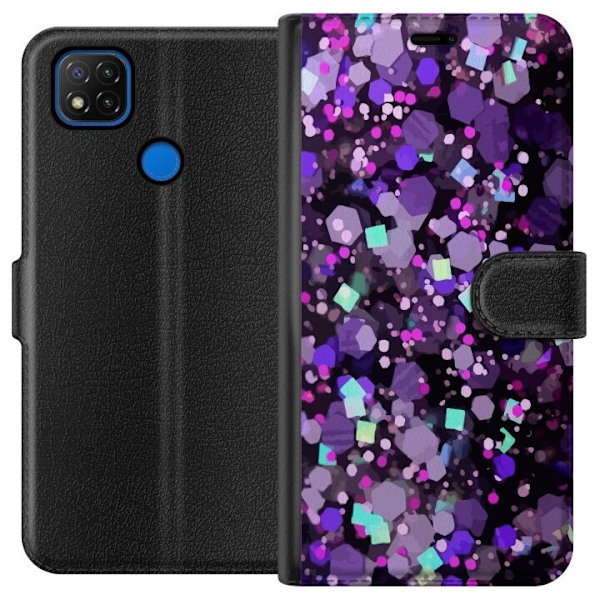 Xiaomi Redmi 9C Lommeboketui Lilla Glitter