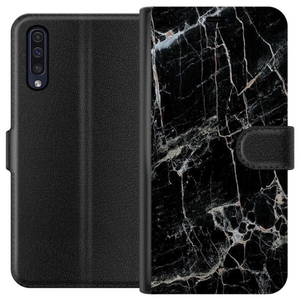 Samsung Galaxy A50 Lompakkokotelo Musta marmori
