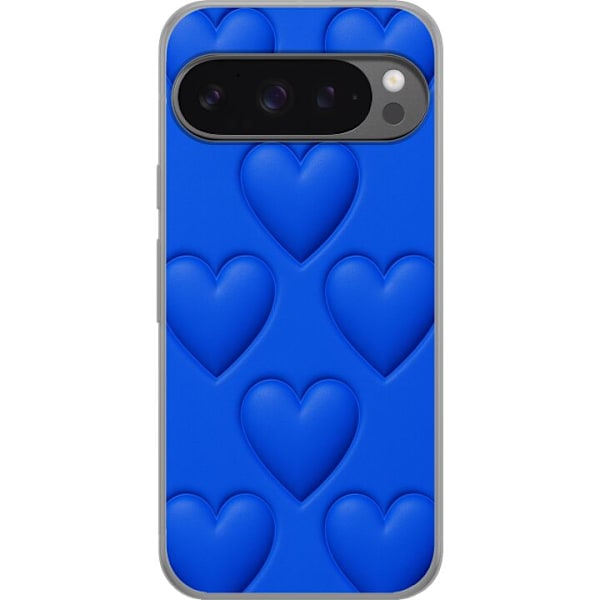 Google Pixel 9 Pro XL Läpinäkyvä kuori Siniset Sydämet