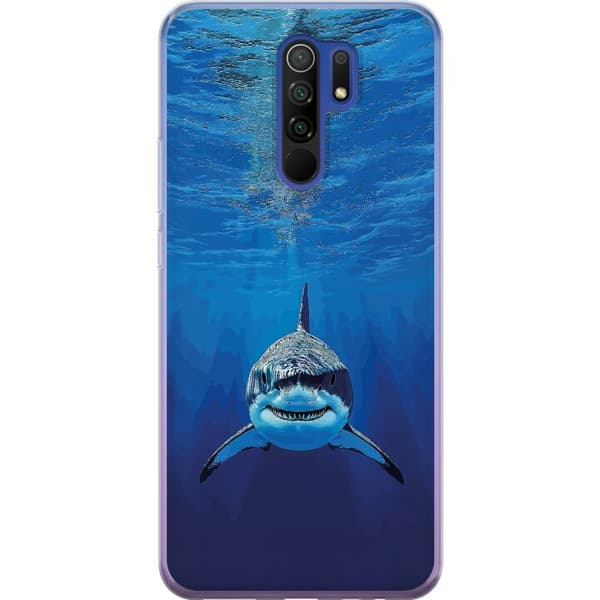 Kompatibelt Mobilskal till Xiaomi Redmi 9 Närbild av en vithaj under vattnet blå