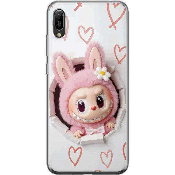 Huawei Y6 Pro (2019) Gennemsigtig cover Labubu Hjerte Baggrund Pop Mart Kærlighed Tema Karakter Design Populært Motiv Samlerfigur Kunst Legetøj Ser