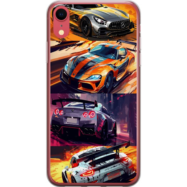 Apple iPhone XR Gjennomsiktig deksel Rallyfeber - intensivt motiv med rallybiler