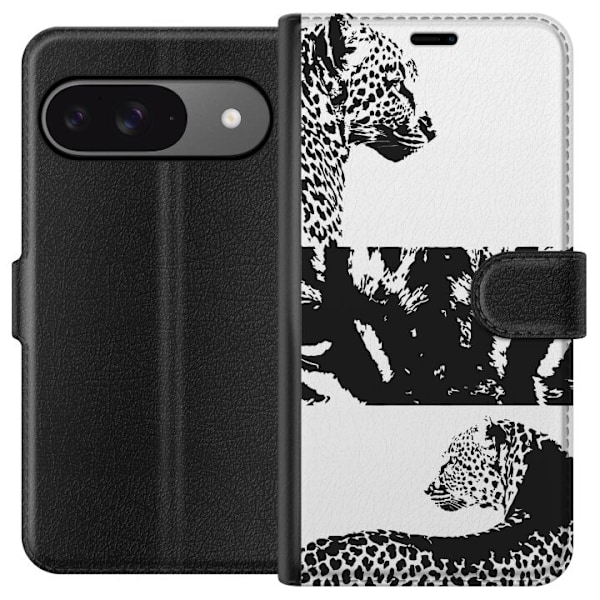 Google Pixel 9 Lommeboketui Leopard Faces