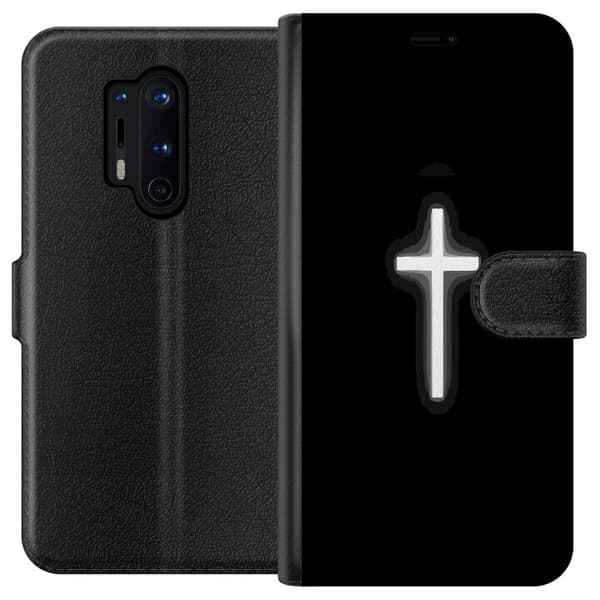 Kompatibel Tegnebogsetui til OnePlus 8 Pro Lysande vitt kors sort