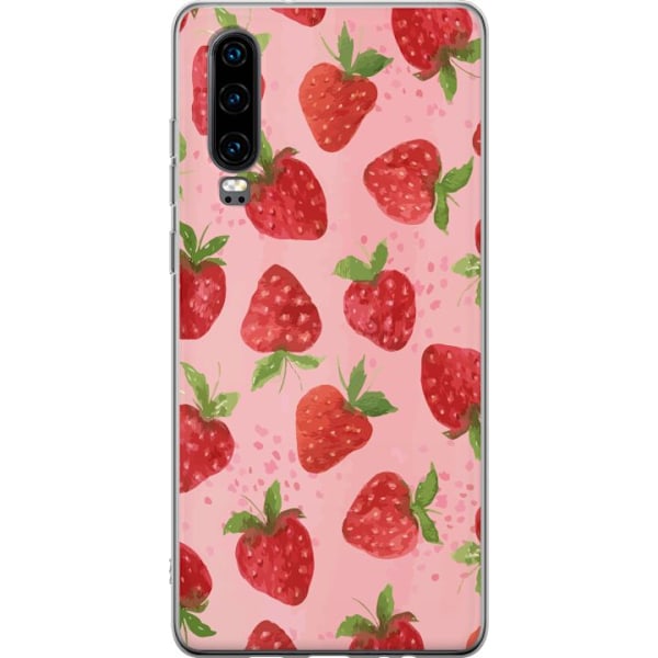 Huawei P30 Gennemsigtig cover Jordbærdrømme - Retro-stil jordbærmønster