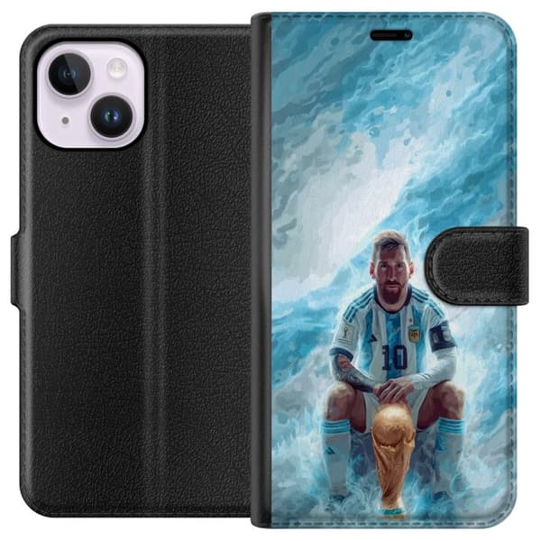 Kompatibel Tegnebogsetui til Apple iPhone 15 Plus Lionel Messi Världsmästare blå