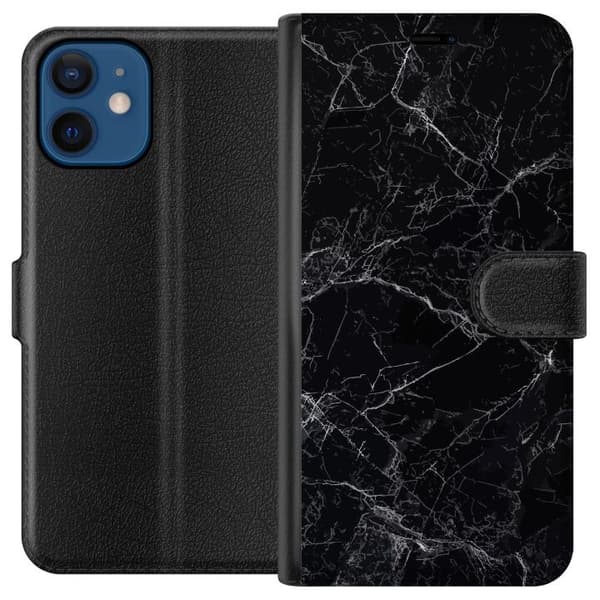 Kompatibelt Plånboksfodral till Apple iPhone 12 Marmor Svart