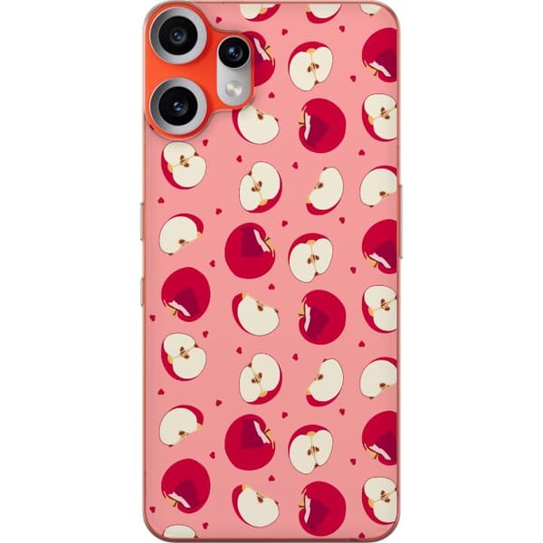 Kompatibelt Mobildeksel til Nothing CMF Phone 2 Pro Røde epler, epleskiver og små hjerter på rosa bakgrunn, lekent fruktmønster rosa