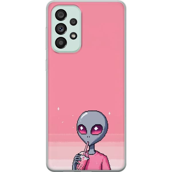 Kompatibelt Mobildeksel til Samsung Galaxy A73 5G Pixelalien med rosa dryck rosa