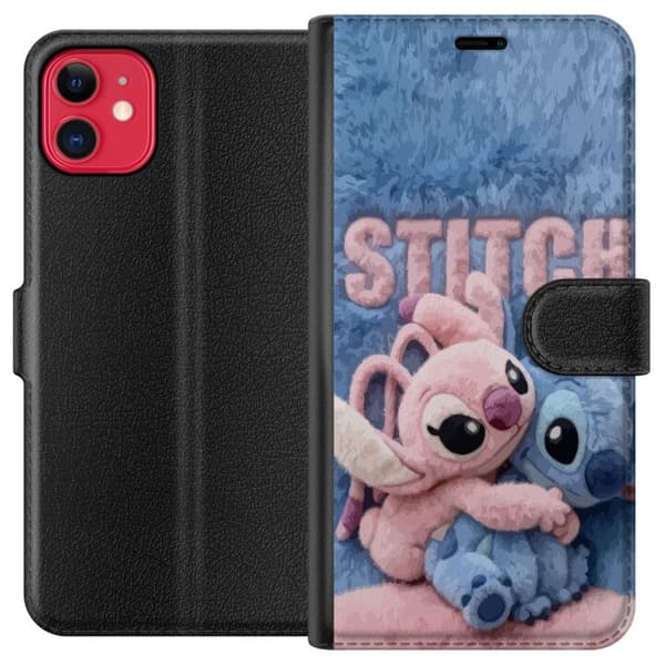 Kompatibel Tegnebogsetui til Apple iPhone 11 Bløde lyserøde og blå Stitch-bamser med en fluffy baggrund i sød kawaii-stil blå