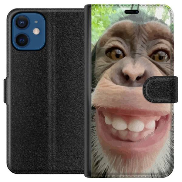 Apple iPhone 12  Plånboksfodral Chimp Selfie Rolig Grafisk Design Apa Djurmotiv Trend Roligt Motiv Populärt Urban Art Stil