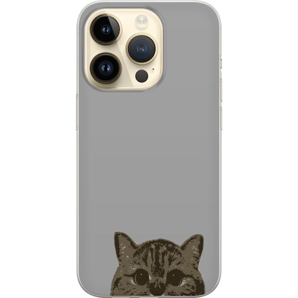Apple iPhone 14 Pro Genomskinligt Skal Grå Kattblick – stilren kattdesign med grå bakgrund