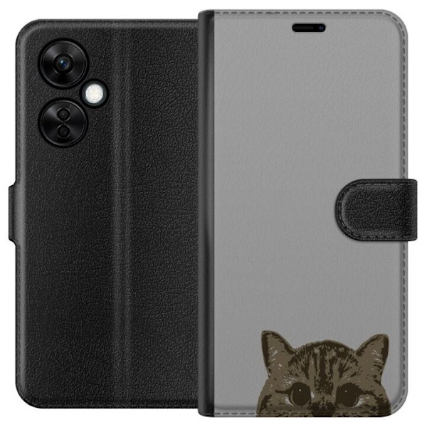 OnePlus Nord CE3 Tegnebogsetui Grå Katteblik - stilfuld kat d