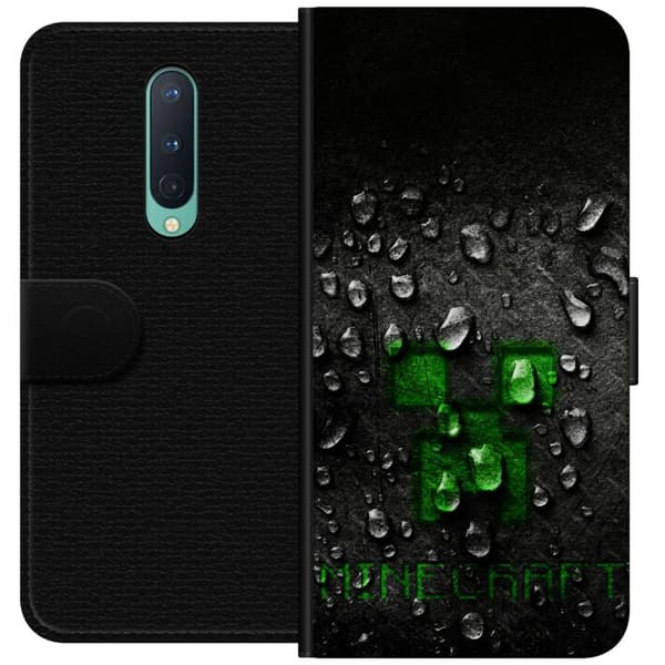 Kompatibel Tegnebogsetui til OnePlus 8 Grøn pixelikon på sort baggrund med realistiske vanddråber sort