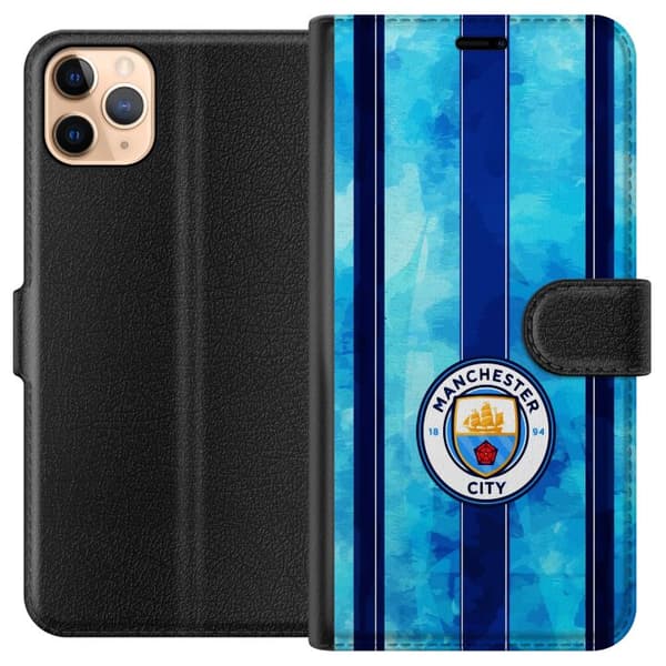 Kompatibel Tegnebogsetui til Apple iPhone 11 Pro Max Stort cirkelformet fodboldemblem mod lyseblå og mørkeblå lodrette striber med subtil tekstur blå