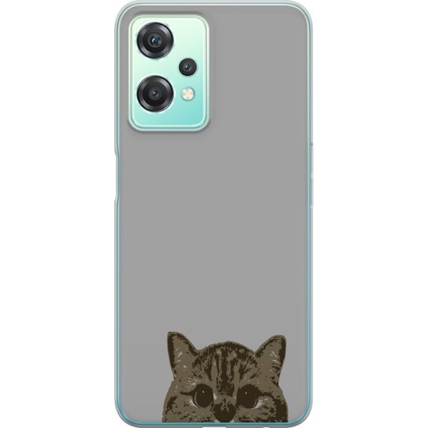 OnePlus Nord CE 2 Lite 5G Genomskinligt Skal Grå Kattblick – stilren kattdesign med grå bakgrund