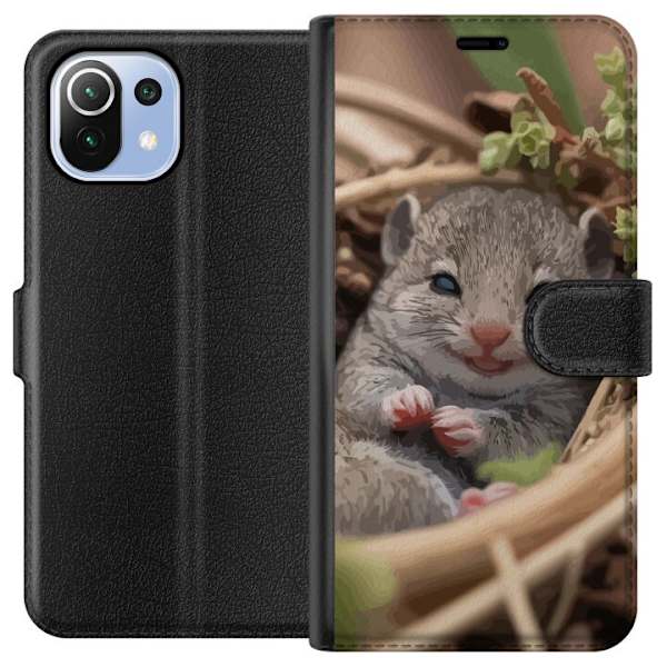 Xiaomi Mi 11 Lite Plånboksfodral Råtta Leende Djurmotiv Stadsmotiv Urban Grafisk Design Populärt Roligt Motiv Art Stil