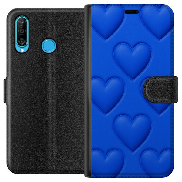 Huawei P30 lite Tegnebogsetui Blå Hjerter