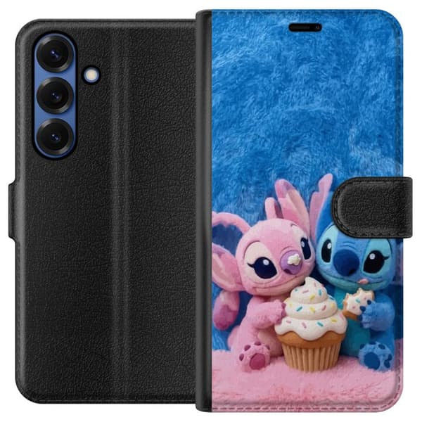 Kompatibel Tegnebogsetui til Samsung Galaxy S25+ Søde blå og lyserøde figurer med stor cupcake og krymmel pink
