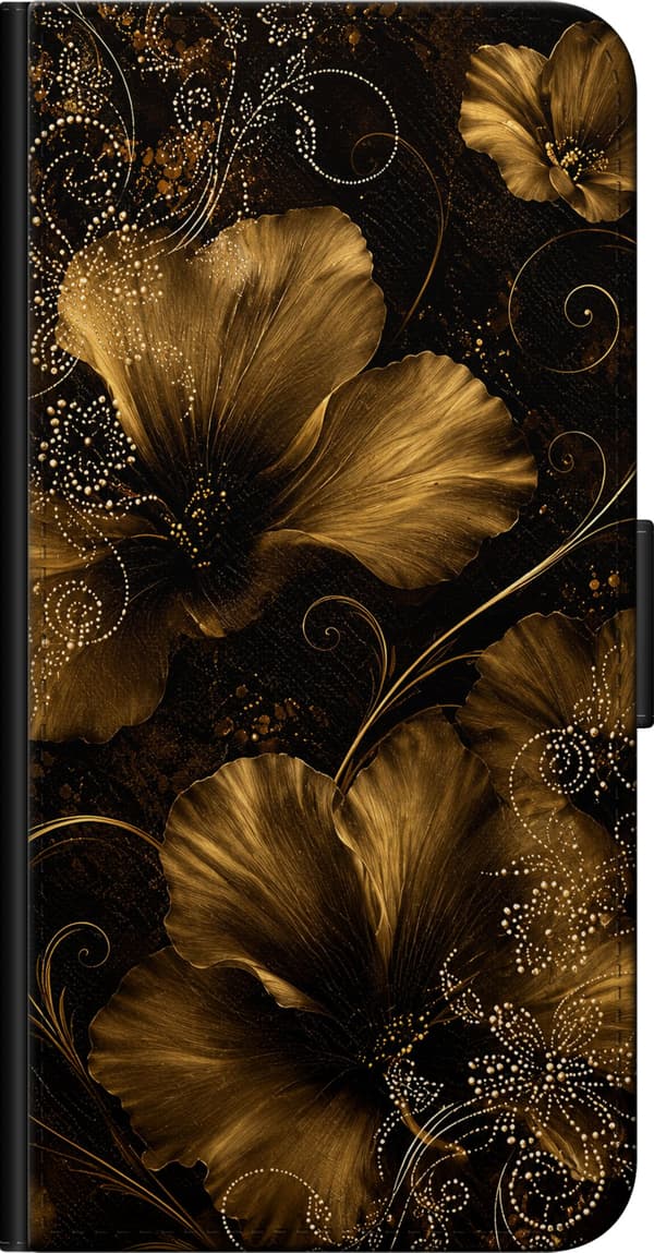 Kompatibel Tegnebogsetui til Samsung Galaxy Note10+ Gylden Noir-blomstring sort