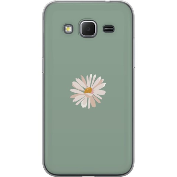 Samsung Galaxy Core Prime Genomskinligt Skal Grön Minimalblomma – stilren blomma på grön bakgrund