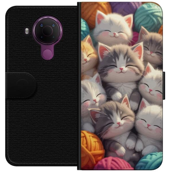 Kompatibel Tegnebogsetui til Nokia 5.4 Sovande kattungar beige
